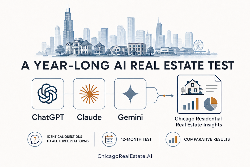 AI-generated graphic illustrating benchmarking of Chicago real estate AI tools