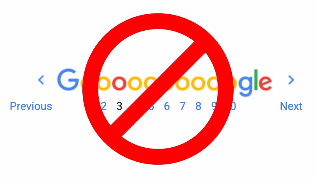 Google search results page with a red X, illustrating that AI tools skip traditional page-by-page search
